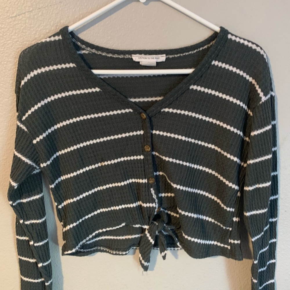 Green and white striped crop top